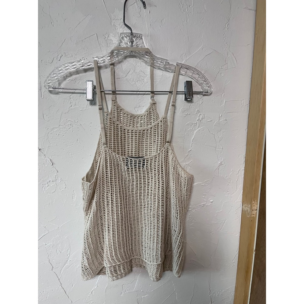 MODERN CITIZEN Knit Open Weave Tank Top Beige‎ Cotton Adjustable Straps Size L - Picture 4 of 5